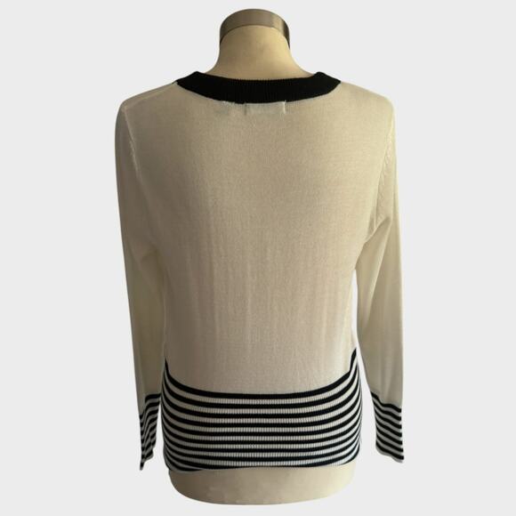 Notations Small Button Front Cardigan Sweater White Black Polyester - Picture 7 of 8